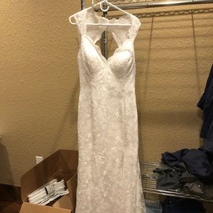 Sheath/ column v-neck sweep train wedding dress